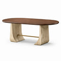 Table à manger ovale en bois et travertin avec barre en laiton 200 cm