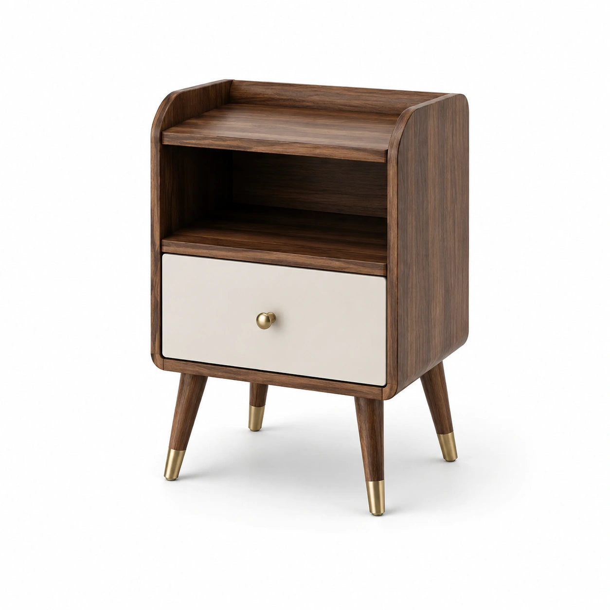 Table de chevet bois noyer et tiroir MDF beige