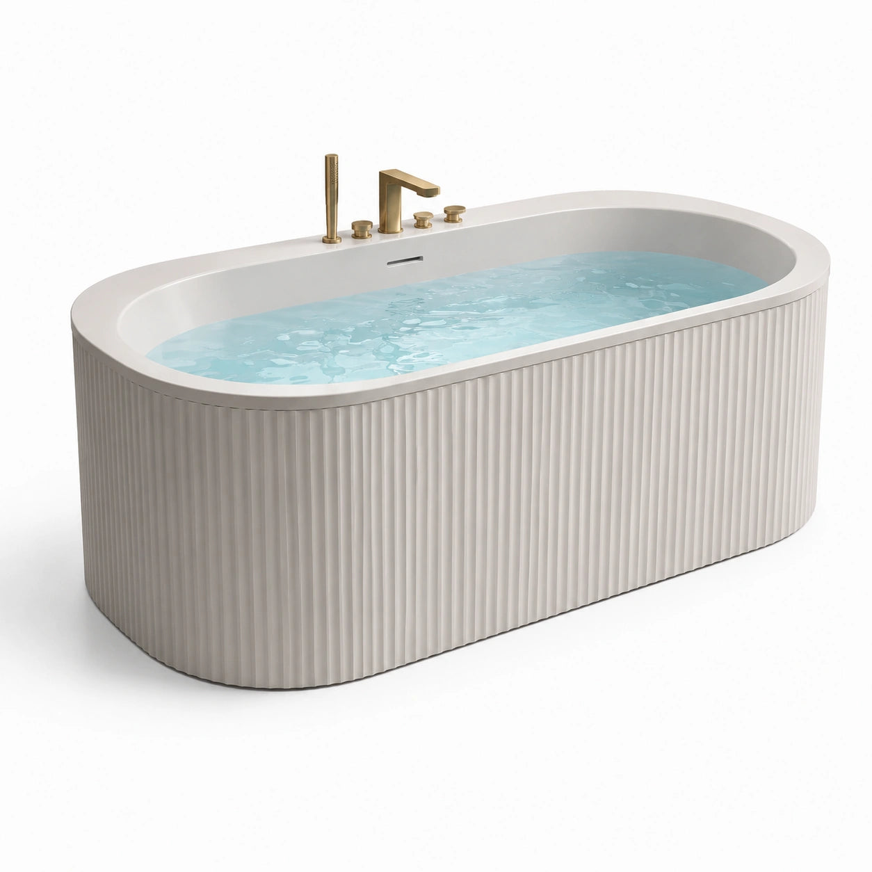 Baignoire îlot ovale en acrylique avec robinetterie en laiton