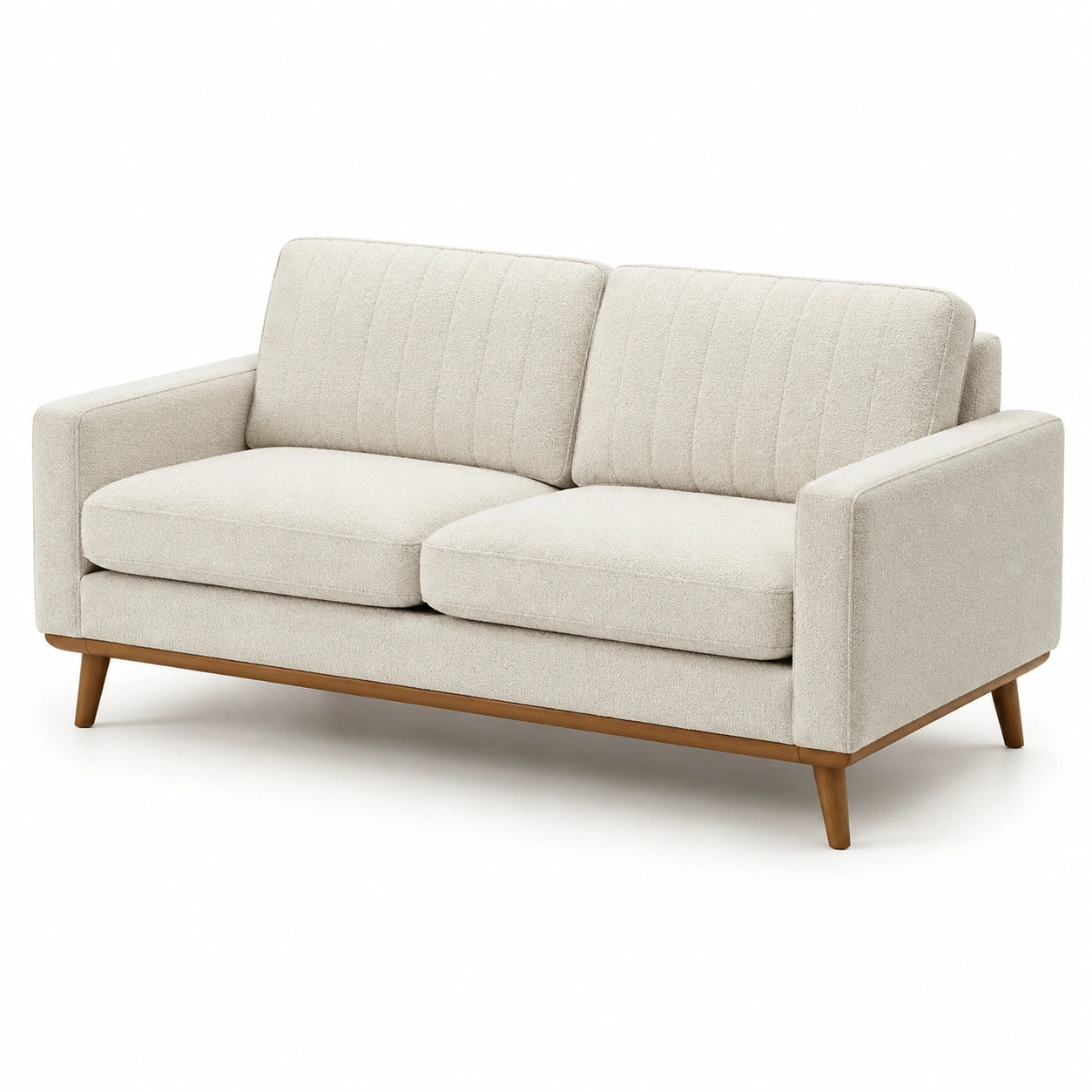 Canapé 2 places en tissu polyester beige avec pieds en bois