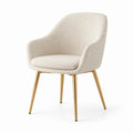 Chaise en tissu bouclé beige avec pieds en métal doré