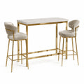 Ensemble table haute en marbre artificiel et tabourets en acier inoxydable beige