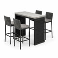 Ensemble table haute en acier et tabourets en rotin synthétique gris