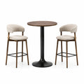 Ensemble table en bois noyer et tabourets en tissu beige