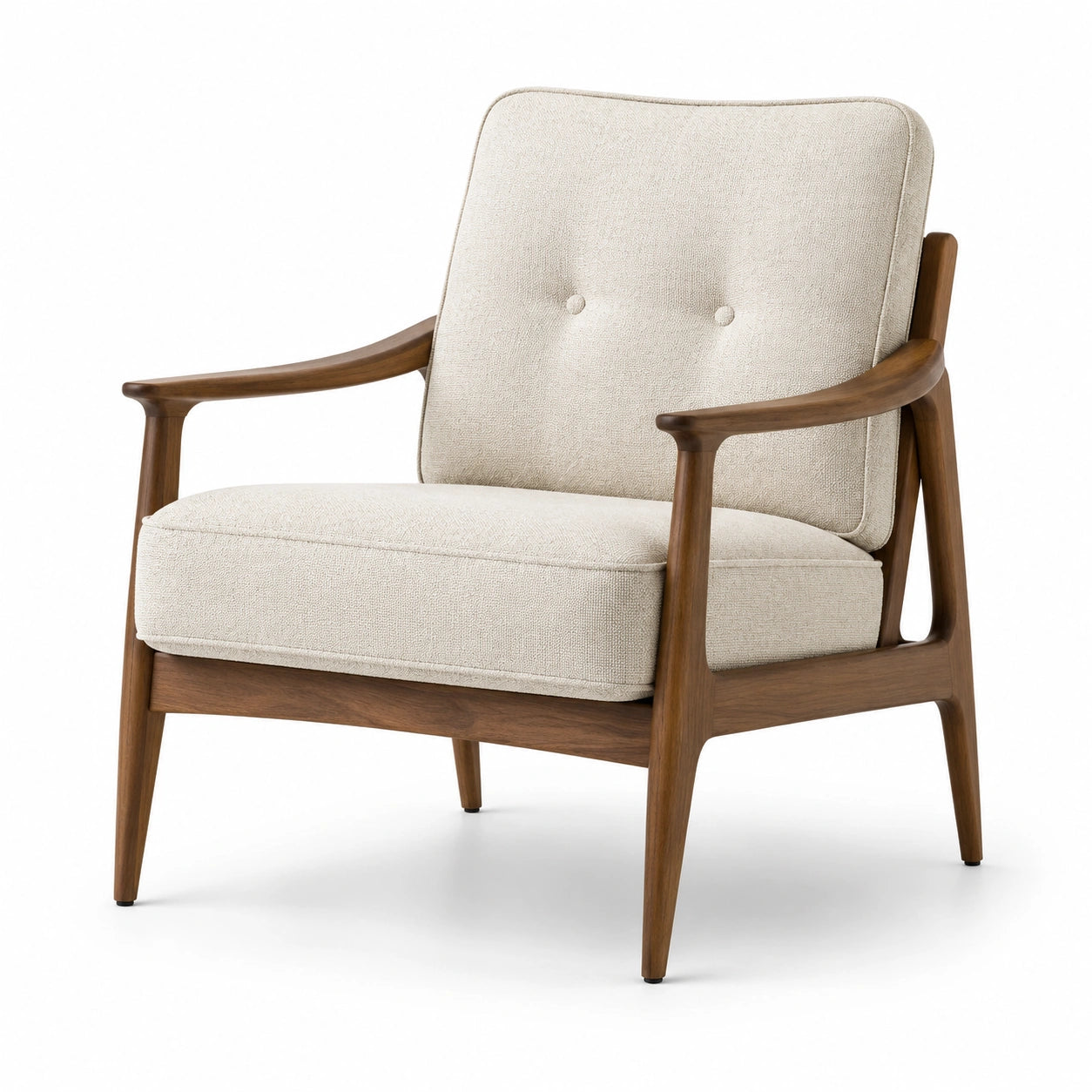 Fauteuil en bois de noyer avec coussins en polyester beige