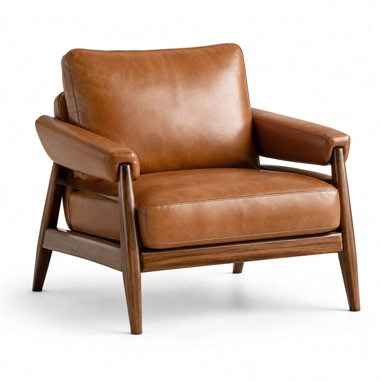 Fauteuil en cuir et bois massif marron 75x80x85cm