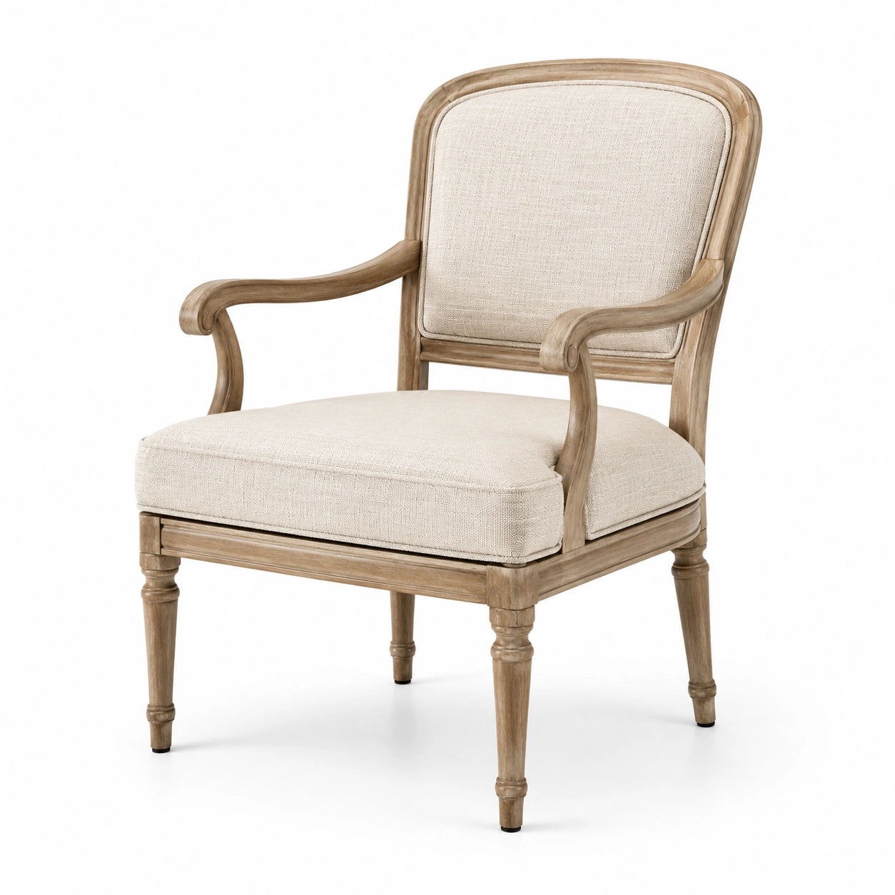 Fauteuil en bois avec accoudoirs en lin beige