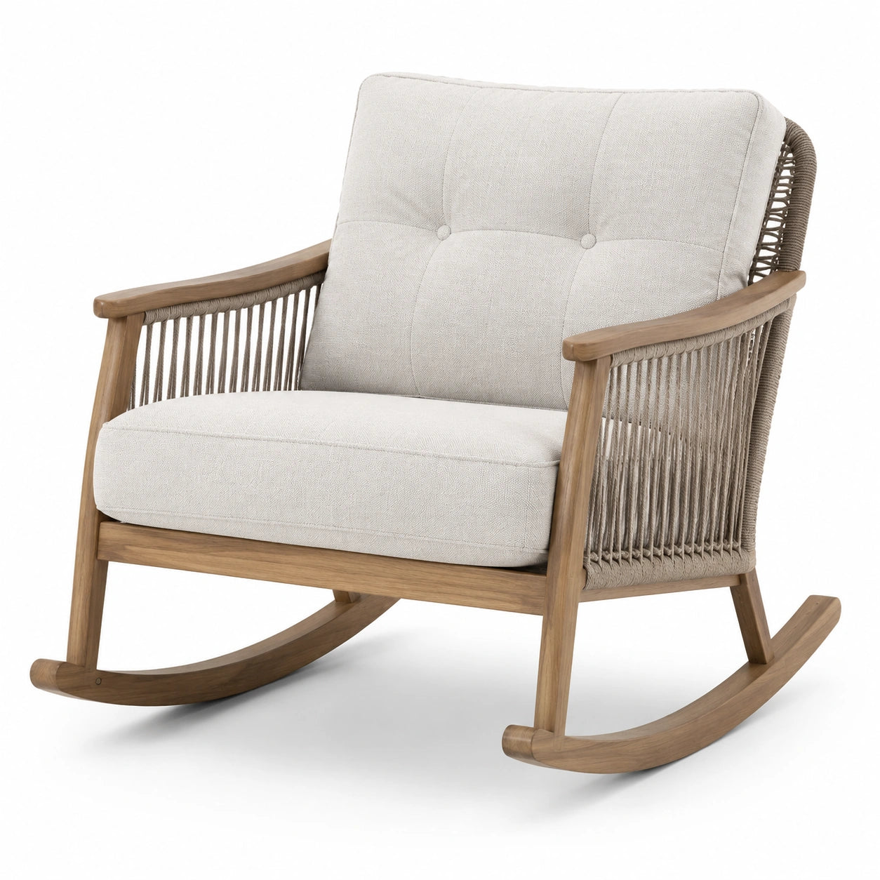 Fauteuil à bascule en bois et lin beige