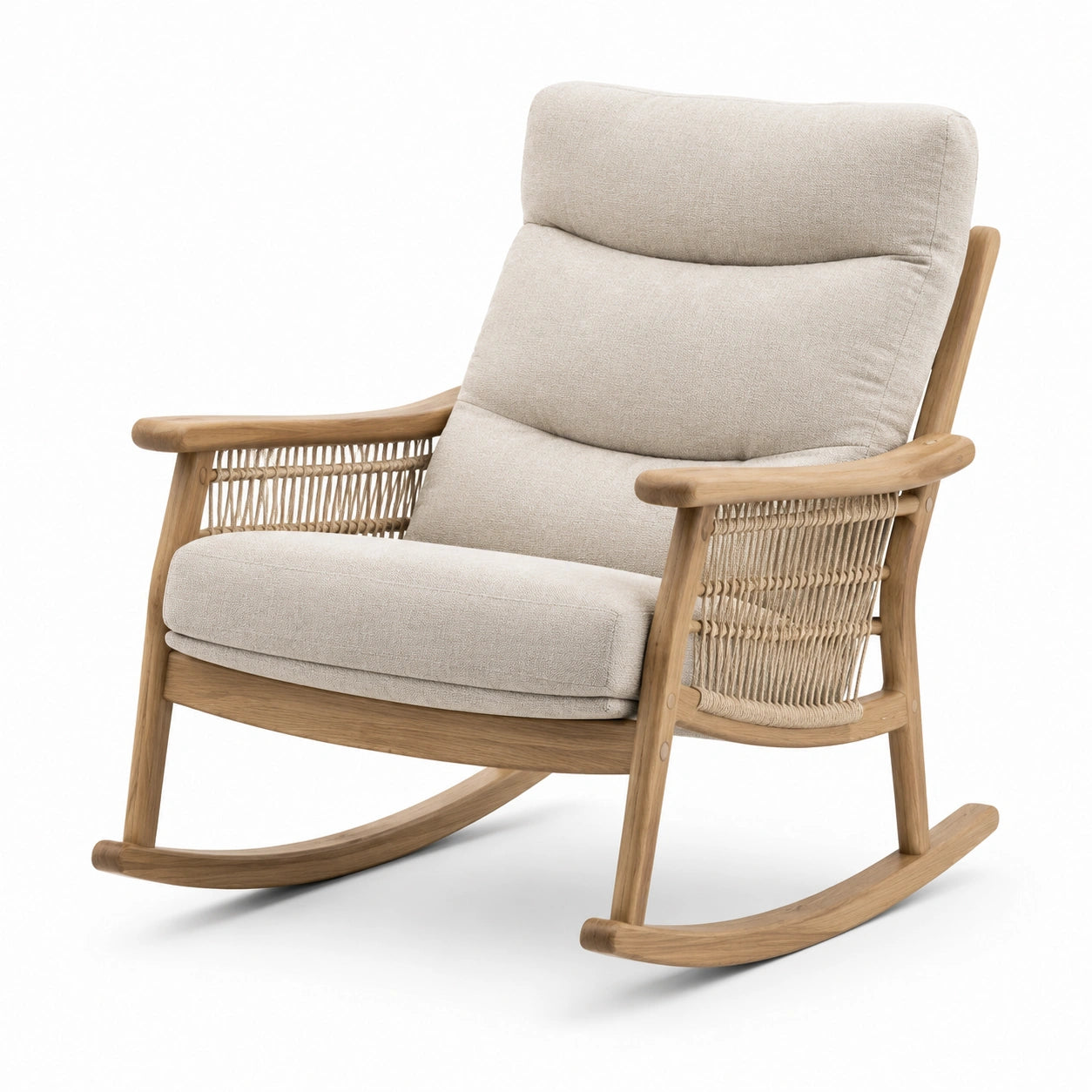 Fauteuil à bascule en bois et corde beige