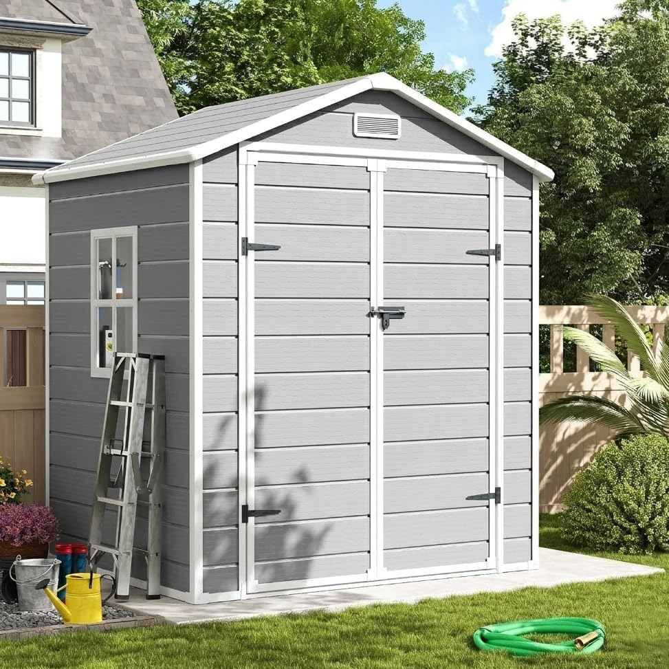 Abri de jardin, UDPATIO, 184x135x210cm, 184x135x210 cm, 12 mm, Gris, en Résine 12mm 184x135x210cm